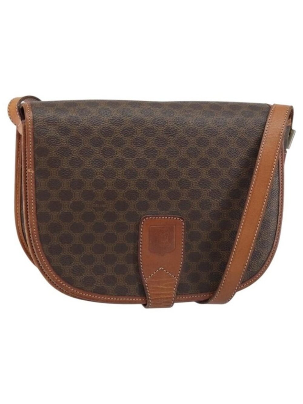 Authentic CELINE Macadam Canvas Shoulder Bag PVC Leather Brown Gold - Picture 1 of 16